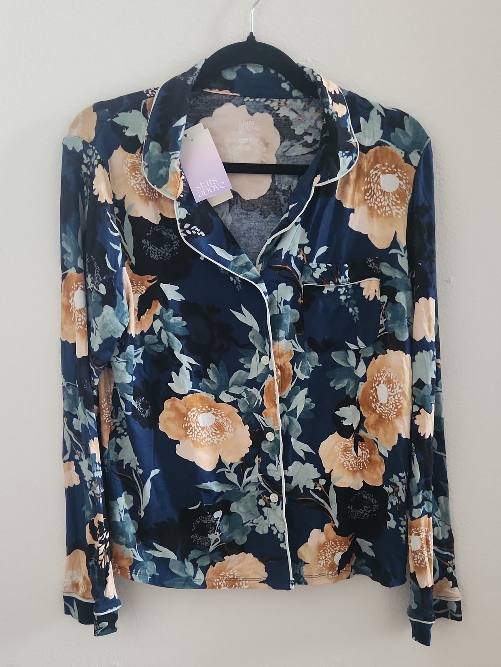 Stars Above Floral Button-Down Ultra Soft Sleepwear Shirt
